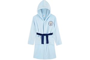 Manchester City F.C. Chłopięcy szlafrok z kapturem, polarowy szlafrok z 2 kieszeniami - prezenty dla chłopców