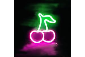 TICLEP Cherry Neon LED Signs Light Room Decor Aesthetic Led Light Fruit Night Light for Bedroom Bar Hotel Party Game Room Wall Art Decoration (USB Charging/Battery Powered) (Pink/Green)