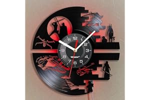 Viiluuxr Vinyl Record LED Wall Clock 12 Inch Mood Light Neon Clock Star Science Fiction Movie Themed Thanksgiving Night Lamp Remote Control 7 Colors Luminous Clock.