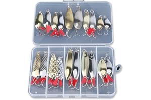 Donql Set di Esche da Pesca in Metallo - 20pcs Cucchiai e Spinner Con Ganci Treble per Salmone e Bass