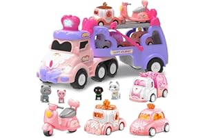 seveclotree Car Toys for 2 3 4 5 6 7 Year Toddler Girl,Princess Carrier Truck with Sound & Lights,Christmas Birthday Gifts for Kids Girls Age 3-12
