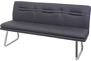 Mendler Sitzbank HWC-H70, Esszimmerbank Bank Polsterbank, Rückenlehne Stoff/Textil Edelstahl gebürstet - grau 180cm