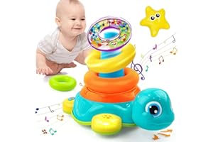 HUIYOKAY Baby Spielzeug ab 6 8 9 12 Monate Schildkröten Babyspielzeug ab 1 Jahr Musikalische Sensorikspielzeug mit Ringen Stapelturm Geschenk Kinderspielzeug ab 1 2 Jahre Junge Mädchen Weihnachten