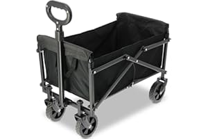DNA LEISURE Folding Camping Trolley Cart 100L Heavy Duty Wagon with Wide Wheels 200LB Load Capacity, Adjustable Handle, Collapsible Utility Cart for Outdoor Gear, Beach, Garden, Festivals (Black)