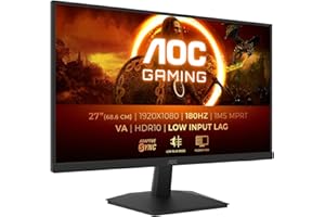 AOC Gaming 27G15N, Moniteur Full HD 27 Pouces, 180 Hz, VA Rapide, 1 ms, synchronisation adaptative, HDR10, Faible décalage d'entrée (1920 x 1080, HDMI 2.0, DisplayPort 1.4)