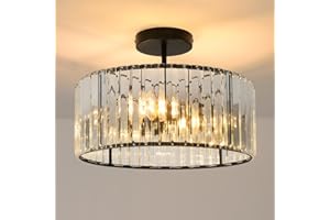 ‎ANWIO ANWIO Kristall Kronleuchter, 3-flammig Kristall Deckenleuchte Φ37CM, E27 Deckenlampe Hängend Wohnzimmer, Glas Pendelleuchte für Schlafzimmer, Küche, Flur, Badezimmer, Schwarz