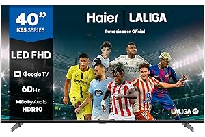 Haier Direct LED Full HD H40K85EFX - 40", Smart TV, Google TV, Dolby Audio, HDR 10, Smart Remote Control, Google Assistant, Bluetooth 5.1, DBX TV, HDMI 2.1 x 4, Sin Marcos, 2024