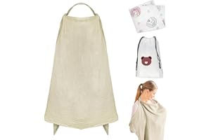 JOKUREAO 3 Stück Teiliges Stillschürze Set, Atmungsaktives Musselin Stilltuch für Babys, Aufbewahrungstasche & Mulltuch, Multifunktionales Stillcover für Unterwegs