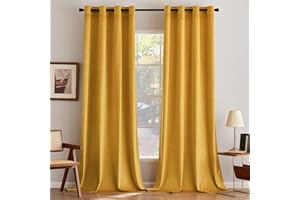 MIULEE Rideaux Velours Jaune Moutarde 140x245 CM Lot de 2, Luxurious Doux Semi-occultant Rideau à Oeillets, Rideau Thermique Isolant Anti Chaleur Velours pour Chambre, Opaque Rideaux Salon Moderne