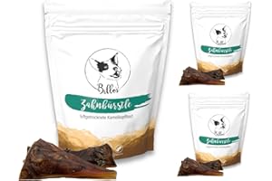 Zahnbürstle Kamelkopfhaut Kaustangen Natürlich & Getreidefrei - Rohhaut Kaurollen gegen Zahnstein & Zahnbelag Rohleder Hunde - Dental Care Dog Chew Sticks | Billos Kamel-Haut 3er Pack (3x 150g = 450g)