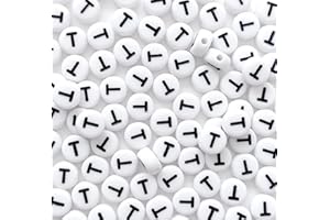 DHARIS 100 STÜCKE Buchstabenperlen Weiß Runde Acryl Alphabet Perlen Buchstabe T Perlen für Schmuckherstellung Armbänder Halsketten Schlüsselanhänger DIY 4X7mm