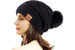 REDESS Bonnet d'hiver à Pompons pour Femme Doublure Polaire Chaude Épais Slouchy Snow Knit Chunky Baggy Skull Ski Cap