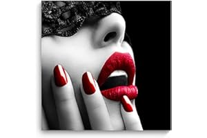 FEEBY FRAMES Feeby Impression Sur Toile Femme Fatale 50x50 cm Tableaux Tableau Mural Image Moderne Photo Décoration Murale Artistique Photographie Design Chambre Salon Cuisine Rouge Noir Blanc