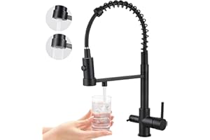 MOGFCT Robinet de cuisine 3 voies, robinet de cuisine extensible, robinet d'évier en laiton, robinet de mélange 3 en 1 pour filtre à eau(noir mat)