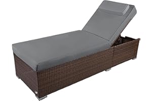 RS Trade Sonnenliege Verona High Braun/Grau - Outdoor Liege mit beständigem Poly-Rattan-Geflecht - verstellbare Rückenlehne – extra hoch & breite Liegefläche - inkl. Kopfteil und 12 cm Auflage