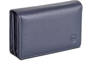 VON HEESEN® Tarjetero – Espacio para 50 tarjetas de visita – 6 compartimentos – Tarjetas de visita Estuche Cuero – Regalo para hombre y mujer con caja de regalo, azul oscuro, 6 Fächer und Platz für 50