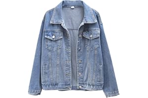 WINKEEY Femme Veste en Jean Vintage Coloré Blouson en Jean Mi-Saison Manches Longues