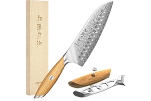 HEZHEN Cuchillo de Damasco Cuchillo Santoku, Damasco Acero en Polvo 73 Capas de Cuchillo de Chef Estilo Japonés, Cuchillo de Cocinero Profesional