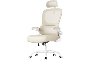 SONGMICS Silla de Oficina, Silla de Escritorio Ergonómica, Tela de Malla de Doble Capa Transpirable, Soporte Lumbar Adaptable, Reposacabezas Ajustables, para Oficina en Casa, Beige Arena OBN041L01