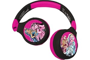 LEXIBOOK, Monster High, 2-in-1 Bluetooth & Wired Headphones with microphone and control buttons, Foldable and Adjustable, Long-lasting rechargeable battery, Pink/black, HPBT010MH