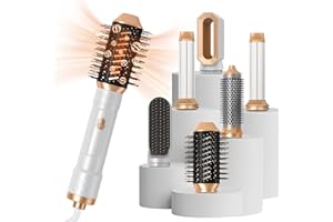 UMIGA 6 in 1 Hair Air Styler with Auto Curling Wands Multi-use Ionic Hair Blow Dryer Brush Airstyler Set Styling Tools Hair Styler Hot Brushes for Styling Hair Curler Hairbrushes Set, White/Gold