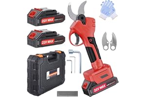 XIAZIR 40 mm batteridriven elektrisk beskärningssax med borstlös motor, trädgårdssax med 600W, 2× 21V 2000mAh batterier och SK5-stålblad, kraftfull grensax för träd, trädgård och fruktodling