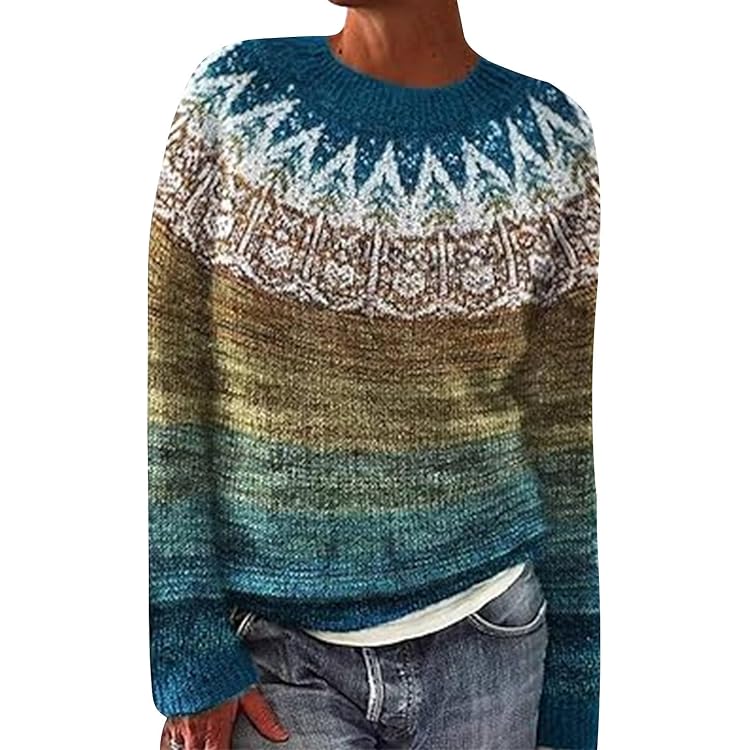 Generisch Norweger Pullover Damen Lässige Mit Blumenmuster
