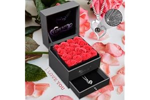 PatNlevs Kunstrosen Set mit 16 Ewige Rose und Halskette Frauen, Mütter, Ehefrauen - Zum Geburtstag, Valentinstag, Muttertag, Jahrestag und Weihnachten (Rot)