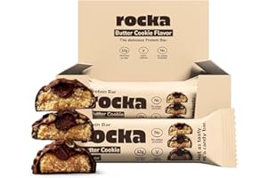 ‎ROCKA NUTRITION Rocka Nutrition Protein Bar I Veganer Proteinriegel mit 12 g Protein/Riegel I zuckerreduziert I voller Geschmack I 12 x 50g einzeln verpackte No Whey Bars (Butter Cookie)