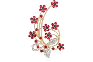 QUKE Poppy Brooch Pin Gold Tone Zircon Crystal Rhinestone Bouquet Flower Shape for Women Girls