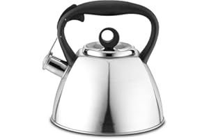 Velaze Bollitore da Te, Bollitore da Fornello, Bollitore a Fischio in Accaio Inox SUS304 con Manico Resistente al Calore e Coperchio Amovibile - 3 L, Argento