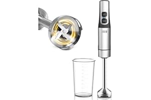 ‎LEBENLANG LEBENLANG 1500W Stabmixer Edelstahl - Inkl. 800ml Messbecher & Spritzschutz I Stufenlos verstellbar & Turbo I Pürierstab Zauberstab Mixer Mixstab Elektrische Hand Blender Purierstabmixer Pürierstäbe