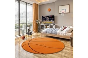 the carpet Lou Miękki, przytulny dywan dziecięcy, do zabawy, miękkie przytulne runo, łatwy w pielęgnacji, trwały kolor, motyw koszykówki, pomarańczowy, 160 cm, okrągły