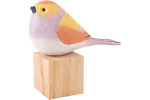 WEWAYSMILE Wooden Carved Bird Figurine, Hand Carved Painted Wooden Statues, Small Wooden Carved Bird, Cute Animal Ornament Craft for Home Office Desktop Decoration(Pink Sparrow)