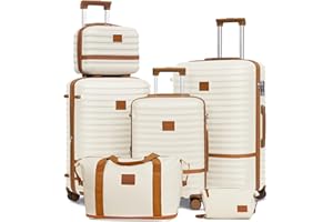 Joyway Kofferset Reisekoffer Set 6tlg Hartschale mit Beautycase Kosmetikkoffe mit 4 Rollen und TSA-Schloss Der Gepäcksets Enthält 1 Reisetasche und 1 Kulturbeutel Weiß
