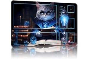 Malqiqi MTG Gaming Mat with Free Storage Bags 24" x 14" for Cards and Board Games - Mouse Pad (Cat 6-Combat Auxiliary)