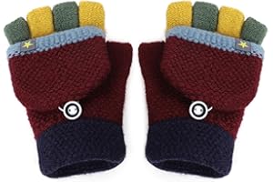 FakeFace Fäustlinge mit Knopf Klappe Fingerlose Halb Handschuhe für Kinder Winter Warm Strickhandschuhe Fingerhandschuh Winterhandschuhe 2-6 Jahre alt Jungen Mädchen