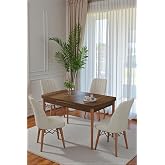 70X110 cm Mutfak Masası Takımı | 4 Kişilik Sabit Masa Sandalye Takımı | Ceviz Masa - Krem