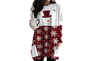 Yming Frauen Weihnachtspullover Rundhals Langarm Sweatshirts Lose Urlaub Pullover mit Taschen