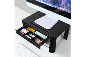 KOADOA Monitor Stand with Drawer - Laptop Stand for Desk, 4 Height Adjustable Monitor Riser and Cellphone Holder, Computer stand for Printer, Notebook, Home, Office