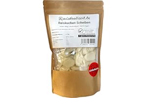 ‎ASIAFOODLAND.DE asiafoodland - Reiskuchen Scheiben natur - Reis Slice - Rice Cake Slices - Glutenfrei - für z.B. Tteokguk / Chao Nian Gao - mit Rezept Karte, 1er Pack (1 x 400g)