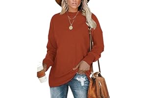 WNEEDU Donna Magliette Maniche Lunghe Felpa Donna Senza Cappuccio Girocollo Oversized Basic Casual T-Shirt Blusa Tops