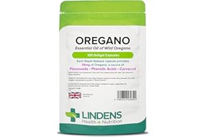 Lindens Oregano Oil 25mg - 100 Capsules - UK Made - Natural Source of Phenolic Acids and Flavonoids - Origanum Vulgare - Easy Swallow & Rapid Release - 3+ Months Supply - GMP & Letterbox Friendly