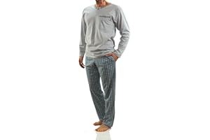 sesto senso Pigiama Uomo Cotone Lungo 100% Cotone Biancheria Invernale da Notte Pigiami Due Pezzi Lingerie Maniche Lunghe Pantaloni Lunghi