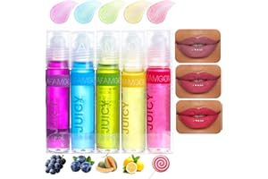 DENESTUP 5 Stück Roll On Lip Gloss Set, Glitzer-Lipgloss-Set mit Fruchtgeschmack Lippenglanz Gelee-Lippenöl feuchtigkeitsspendend für Kinder Teenager Ungiftig, Kinderfreundliches