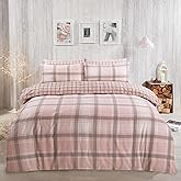 Dreamscene 100% Brushed Cotton Single Duvet Cover Set, Super Soft Warm Aspen Check Reversible Tartan Flannelette Thermal Sing