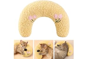 Fnaobai Pet Small Pillows for Small Dogs Cat U-Shaped Puppy Neck Pillow for Indoor Improve Relief Sleeping Machine Washable (Yellow)