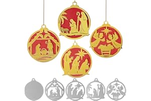 BHGT 4pcs Troqueles Navidad Colgantes Bola de Navidad Belén Los Tres Reyes Magos para Regalo Navidad Manualidades Tarjeta de Felicitación Decoración