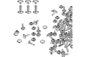 QUARKZMAN 60 Ensembles de Rivets en Cuir à Double Tête, 6X8mm Rivets Ronds Tubulaires Métal pour Fabrication de Cuir Ceinture en Tissu, Rivet à Frapper Réparation Décoration de Sacs, Argenté