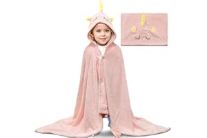 YTACREA Serviette de Bain Bébé avec Capuche, 65 * 135 cm Cape de Bain Bebe Doux Toison de Corail, Sortie de Bain pour Enfants Garçons Filles Naissance, Rose Licorne